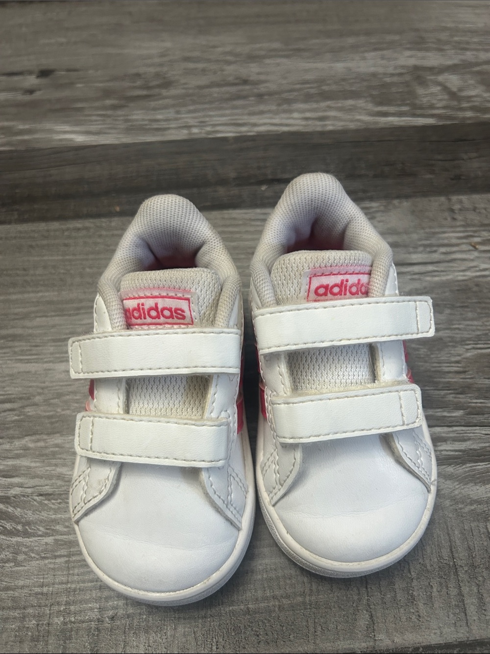 adidas White and Pink Toddler Velcro Sneakers